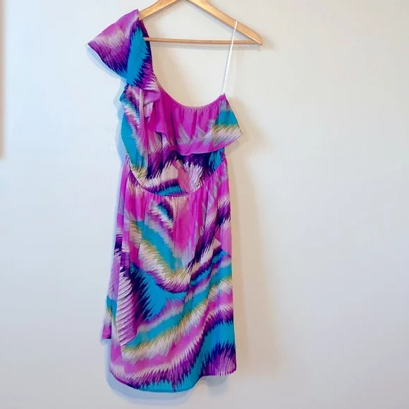 Black Rainn | Dresses | Nwt Black Rainn One Shoulder Turquoise And Purple  Cute Dress | Poshmark